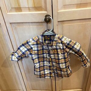 GAP Plaid Button-Down Shirt - Navy, Yellow & White